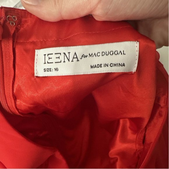 NEW $498 IEENA Mac Duggal [ 16 ] Faux Wrap Ruffle Trim A Line‎ Gown Red - Picture 5 of 15